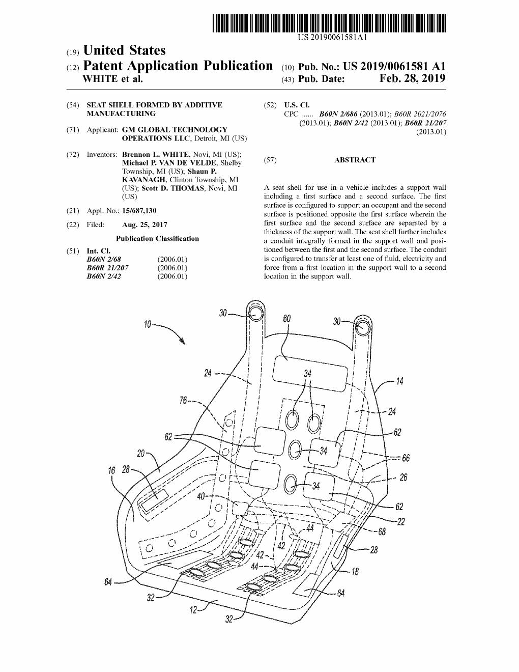 Patent illustration — Seat Shell Formed by Additive Manufacturing
